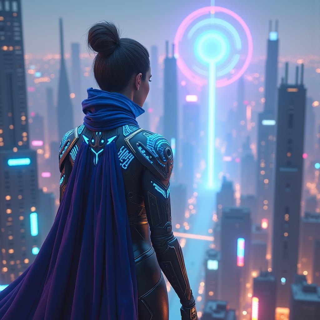 Aurora Star Over Neon Metropolis in Cyberpunk Style