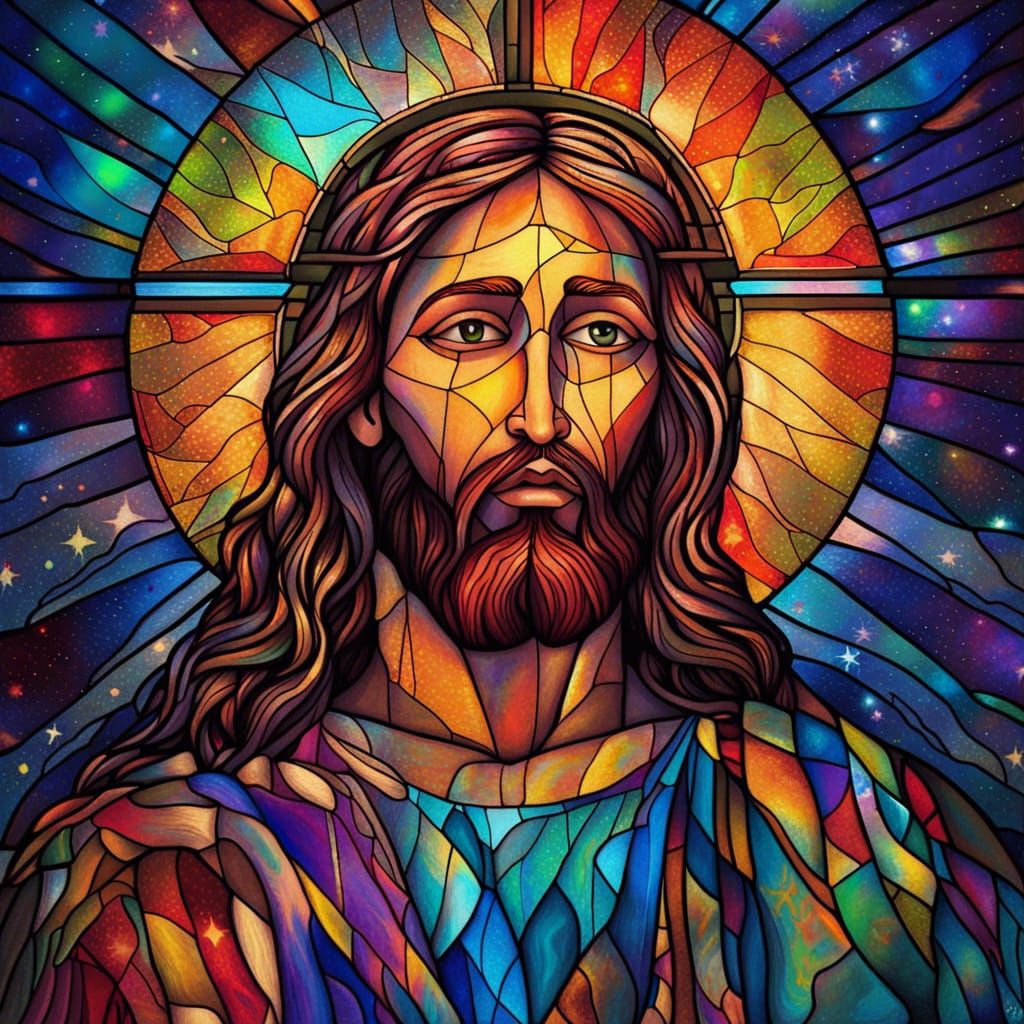 Jesus in Stained Glass Astral Illustration