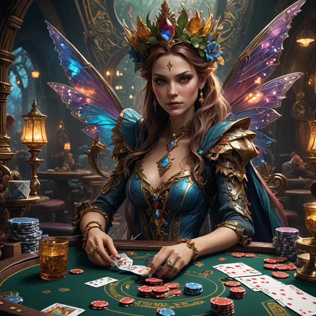 Fairy Queen Playing Poker in Detailed Matte Painting
