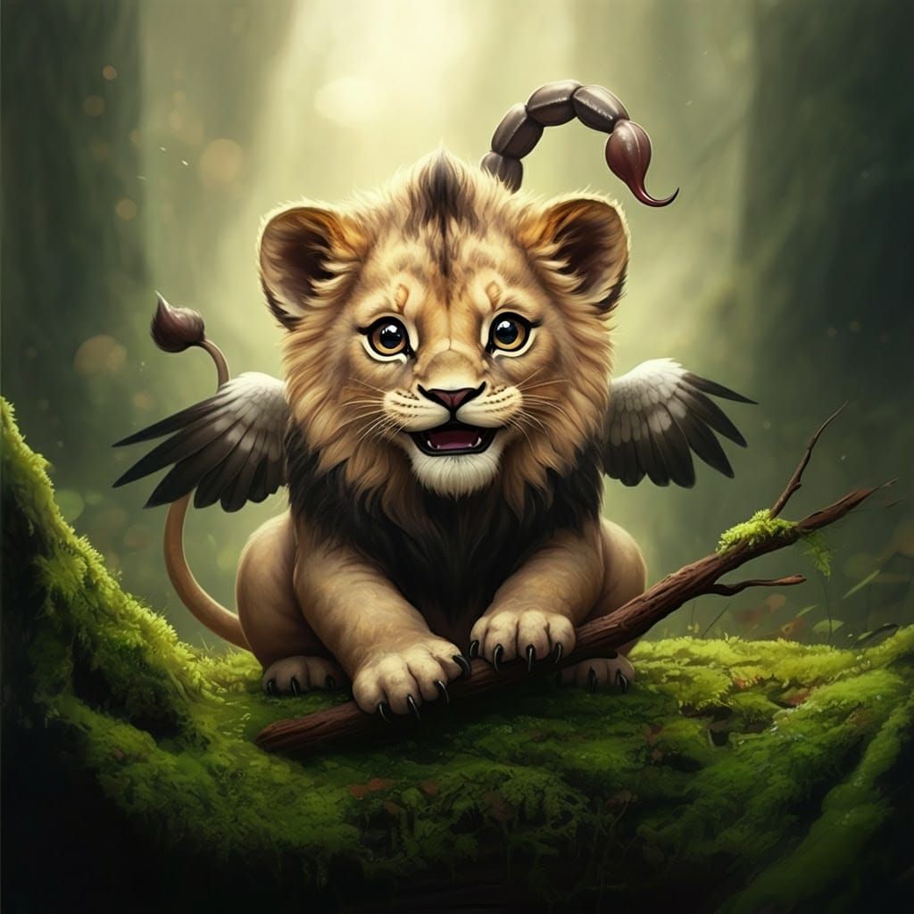 Whimsical Dark Fantasy Chibi Manticore