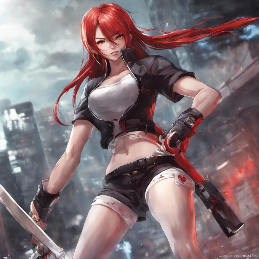 Red-Haired Assassin Girl in Anime Style