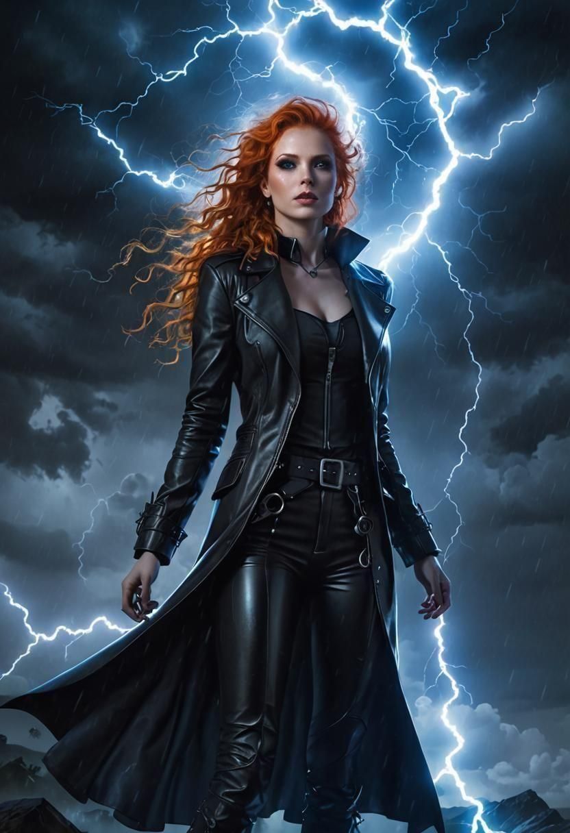 Punk Woman with Opalescent Skin in Ethereal Lightning