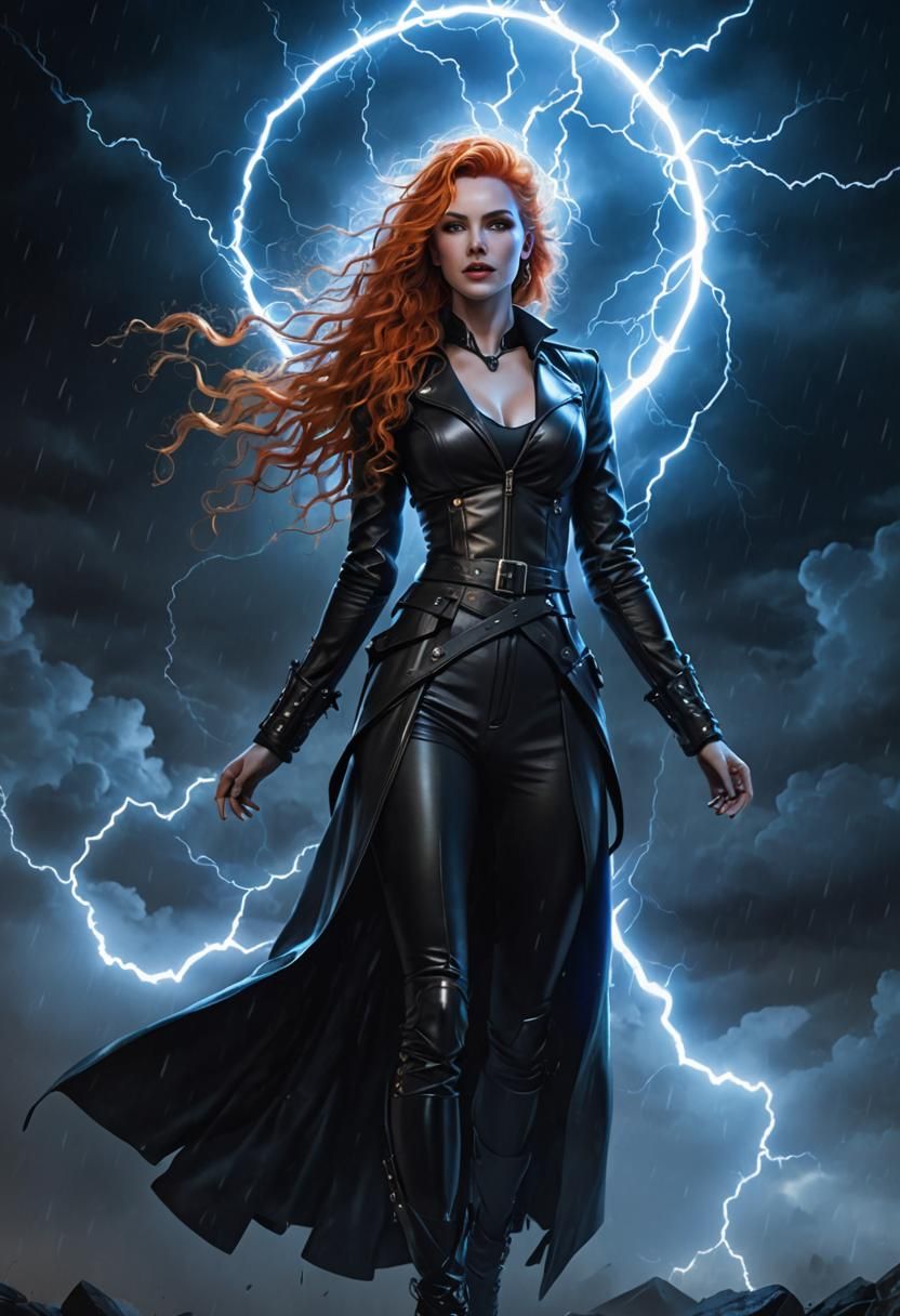 Punk Woman in Thunderstorm, Hyperdetailed Digital Art