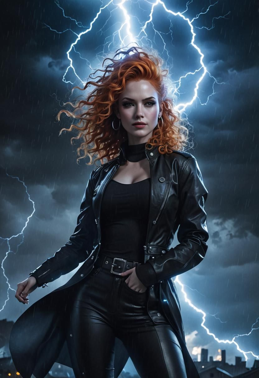 Punk Woman with Lightning Earrings, Hyperdetailed Illustrati...