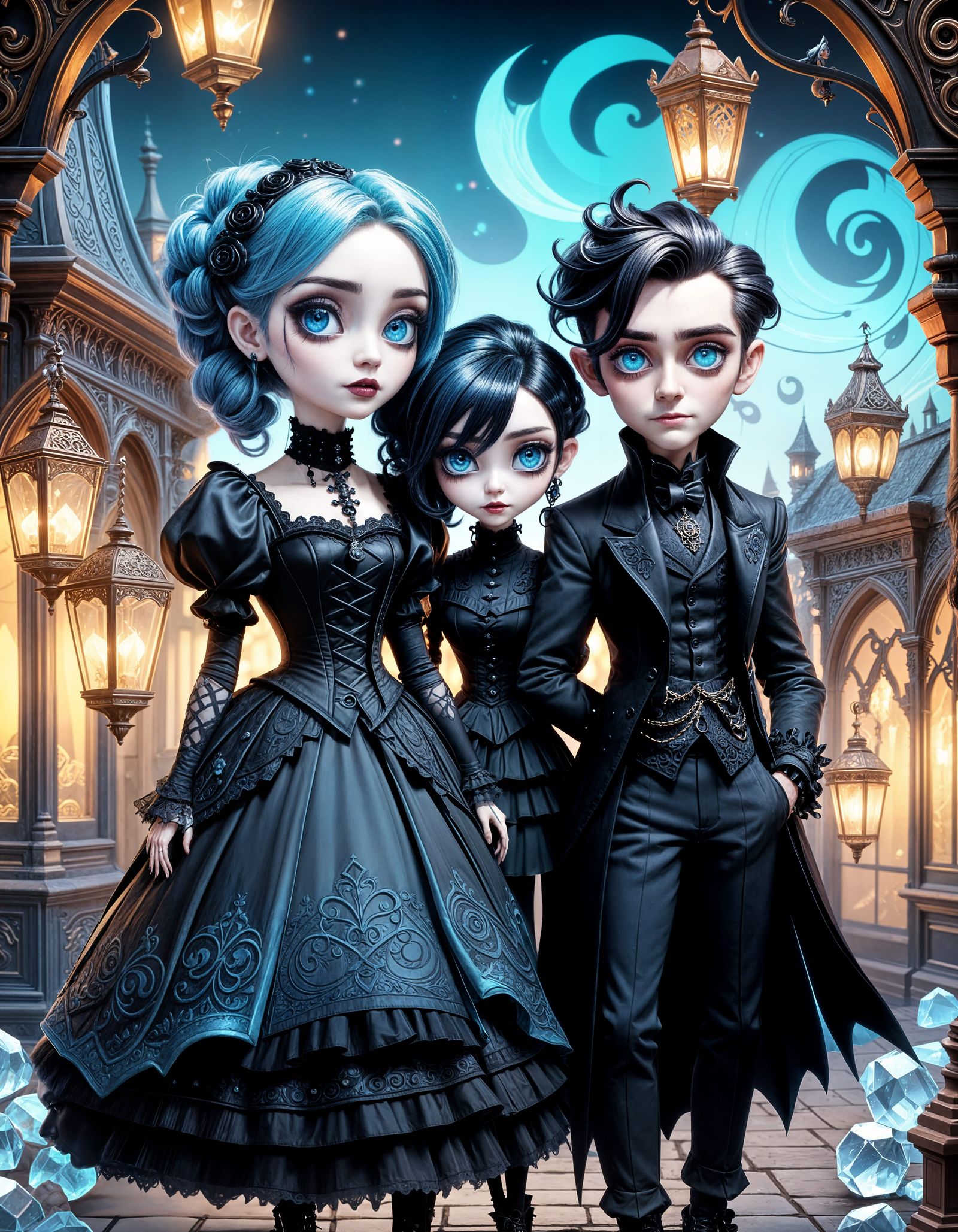 Cute Chibi Goth Couple in Pixar Style