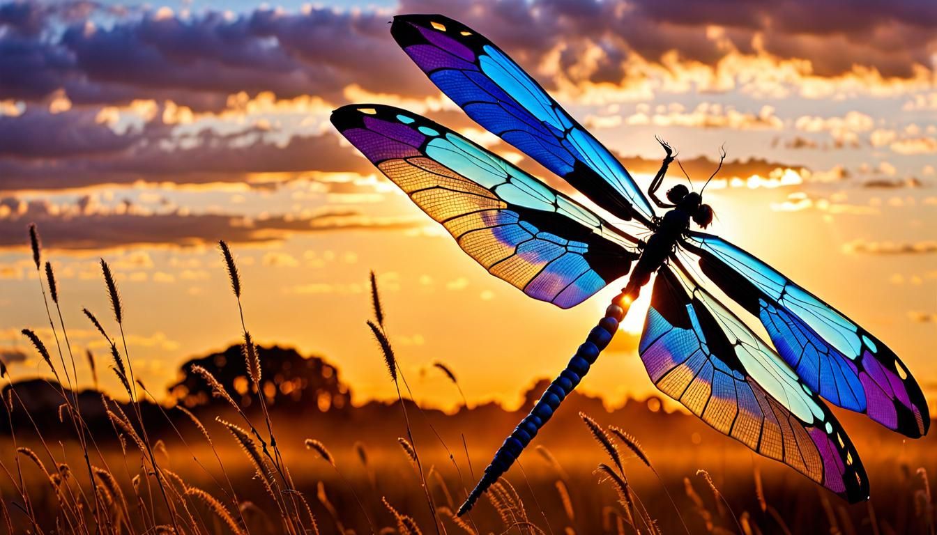 Elaborate Dragonfly Kite in Golden Hour Light