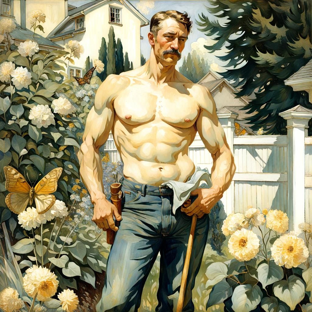 Pastoral Garden Scene in Vrubel-esque Style