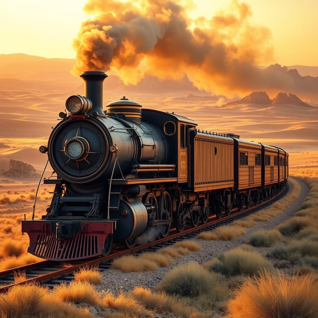 Steam Train Journey Through Countryside at Sunset