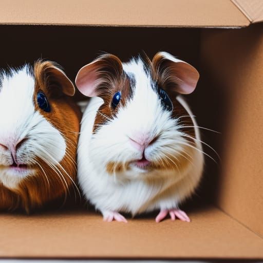 Cute Guinea Pigs in Cardboard Box Photo