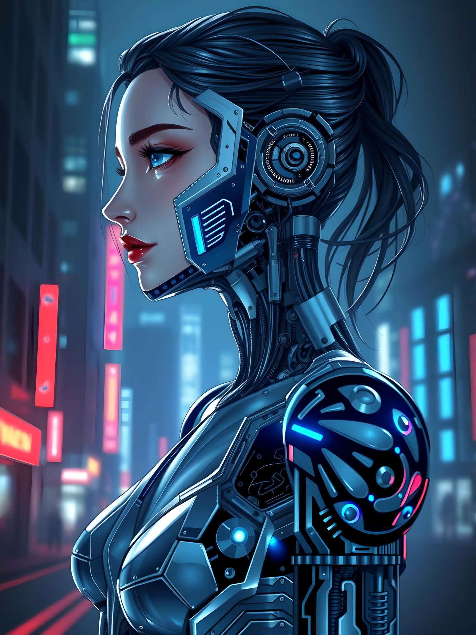 Cyberpunk Cyborg Woman with Bio-Mechanical Implants