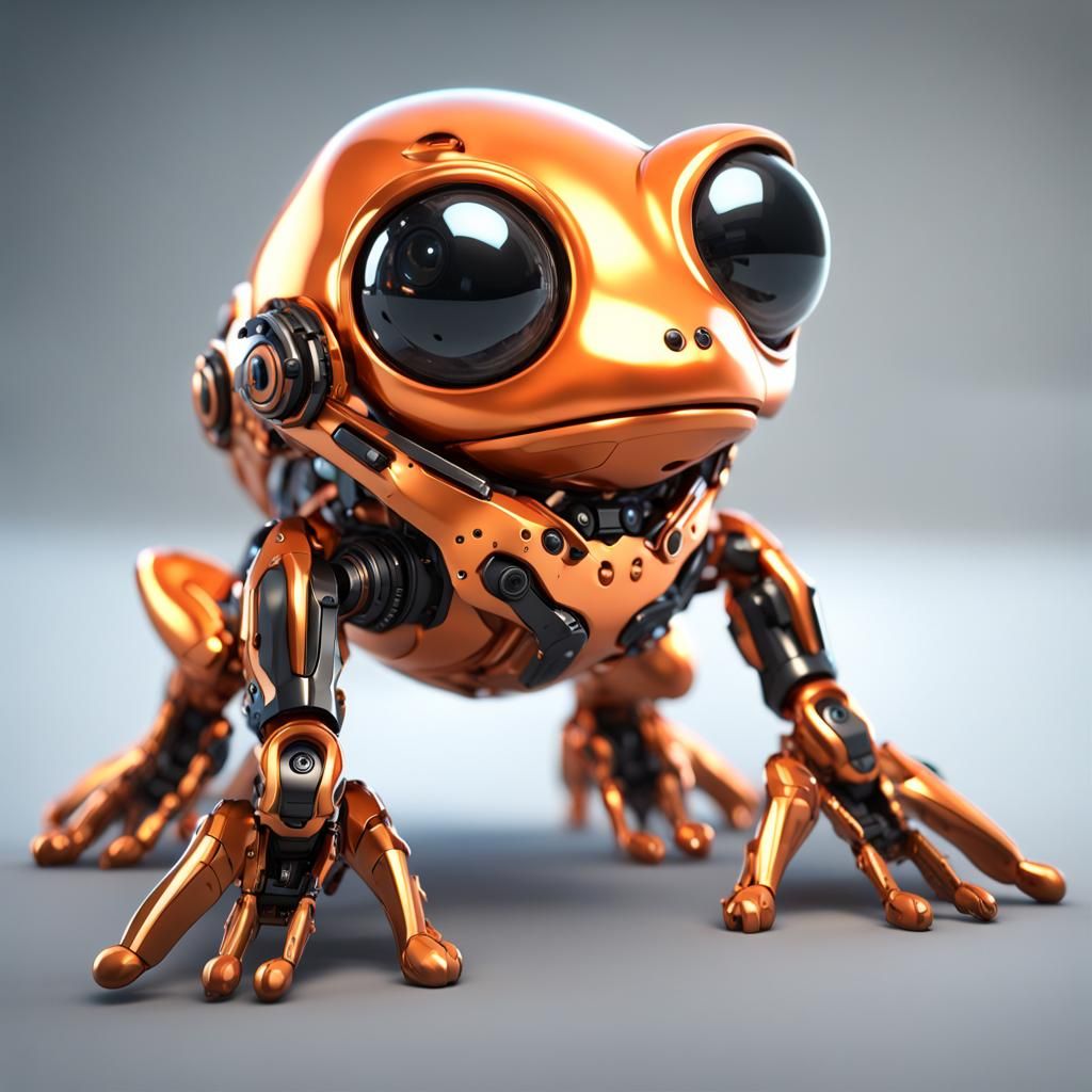 Chibi Orange Mech Frog in Sci-Fi Setting
