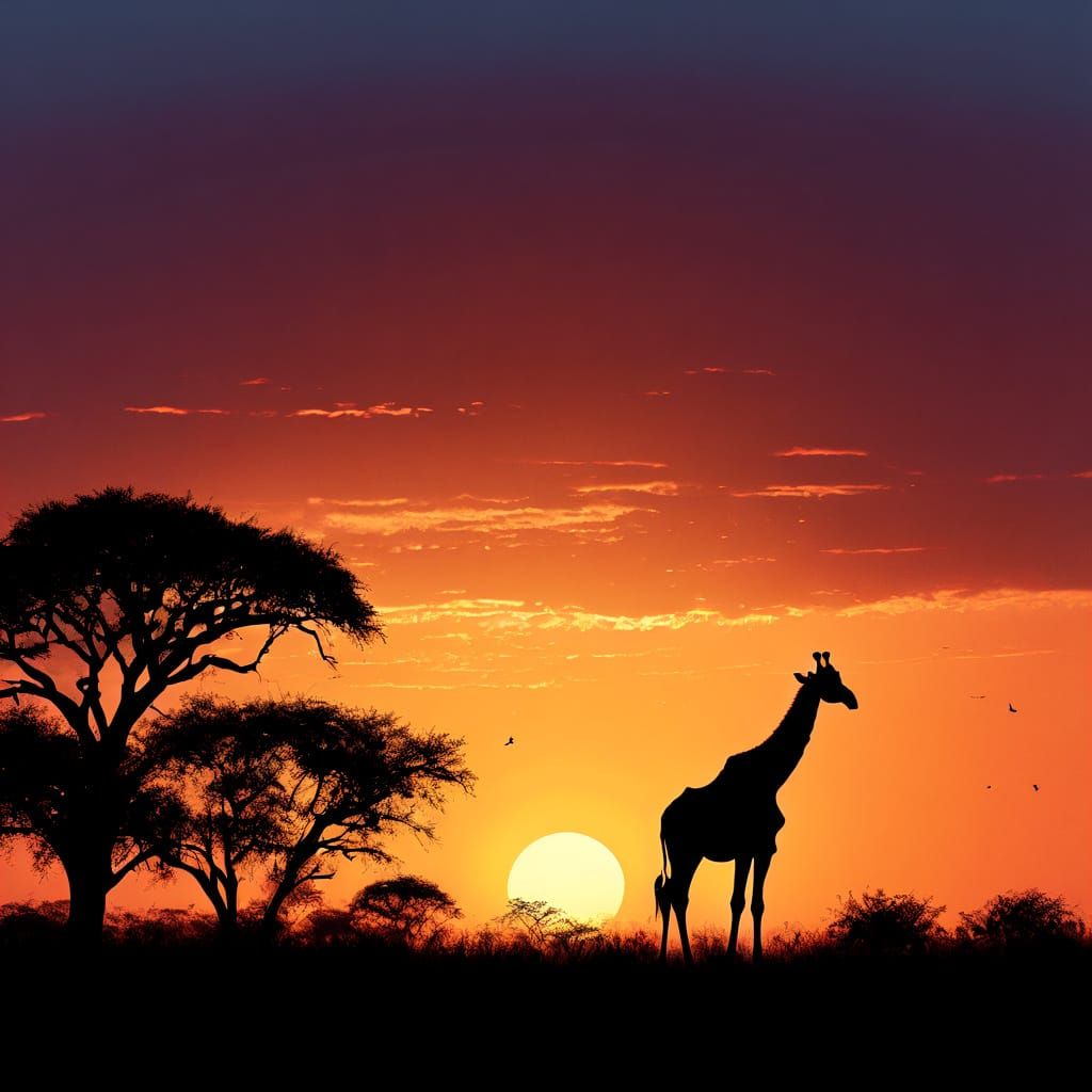 Giraffe Silhouette at Sunset: Acrylic Painting