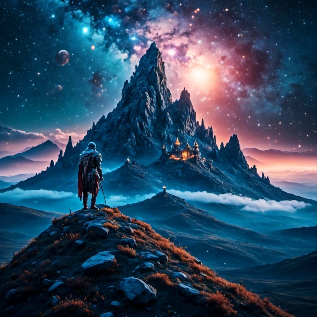 Medieval Knight and Space Portal: Epic Digital Art