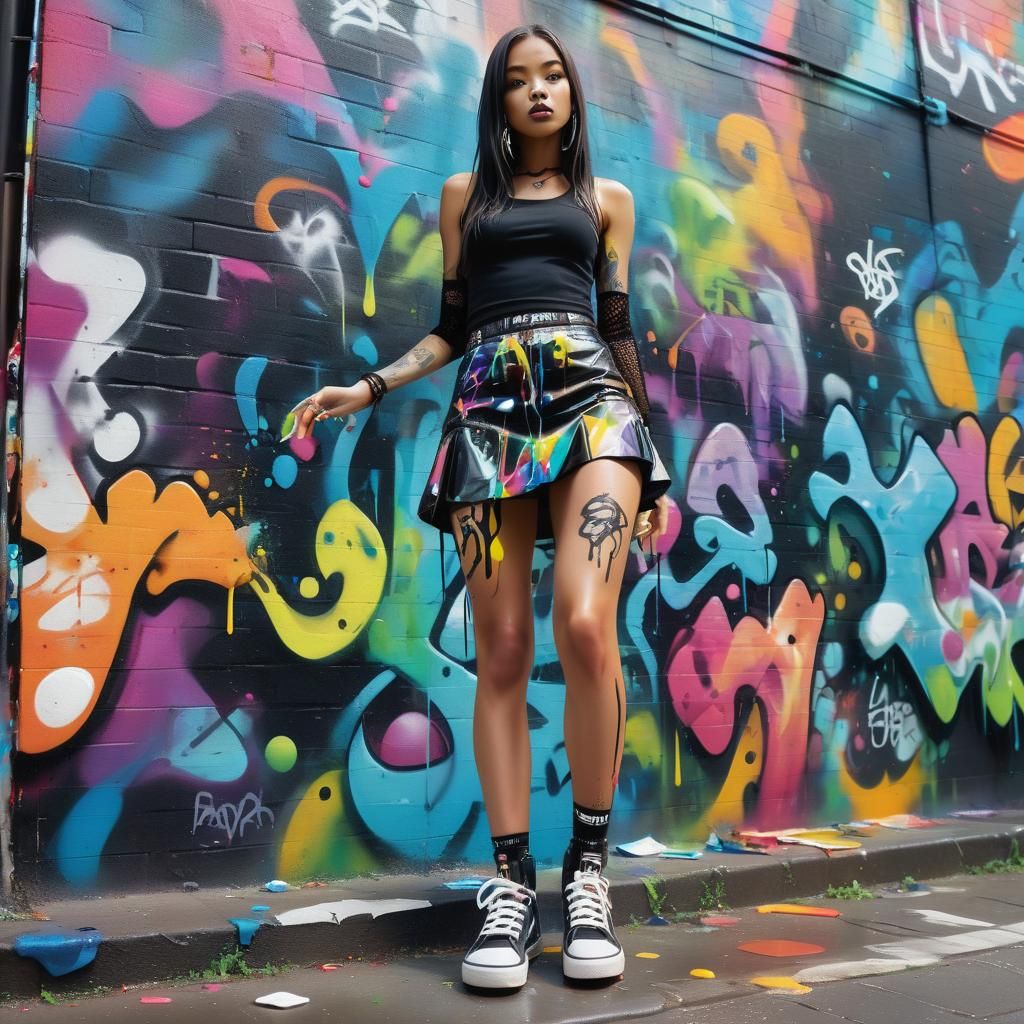 Vibrant Street Art Featuring Figure with Piercing