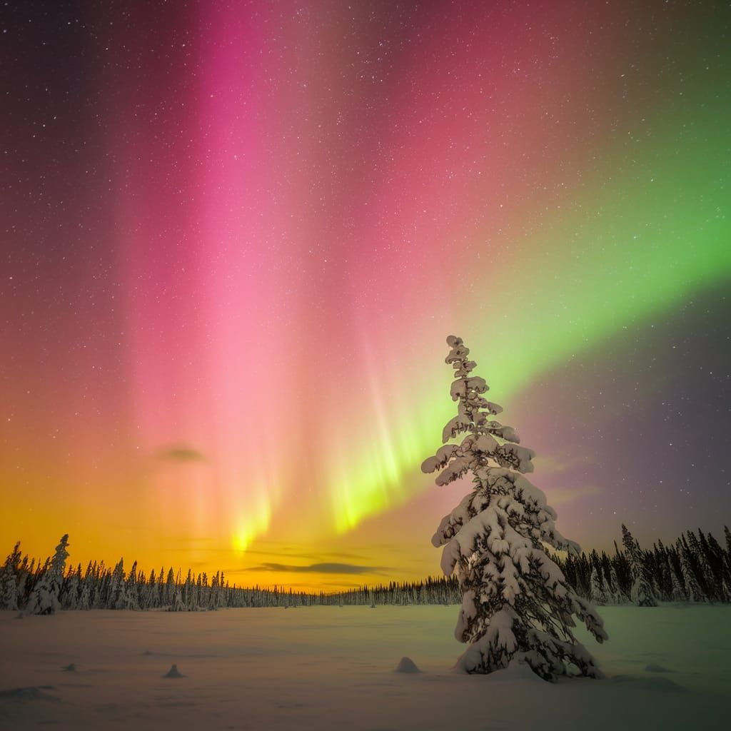 Aurora Borealis Shimmers in Cosmic Night Sky