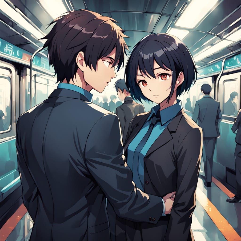 Tender Subway Moment in Anime Style