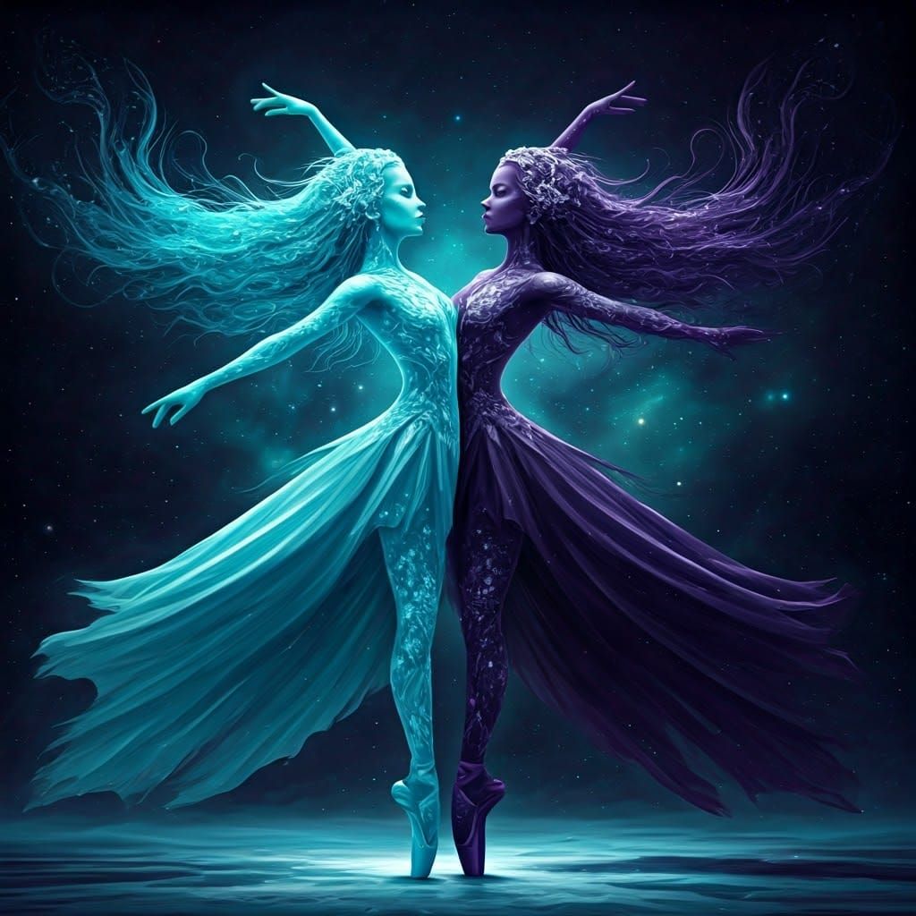Cosmic Dancers in Turquoise Ice and Starlight