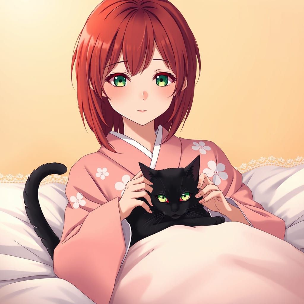 Petting the cute black cat