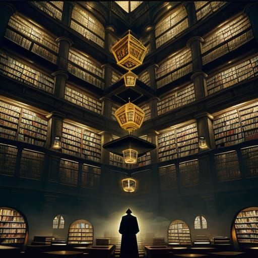 Librarian in Escher-esque Tower of Babel