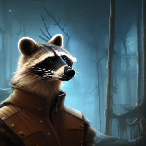 Detailed Raccoon-Headed Human in Fantasy Art Style