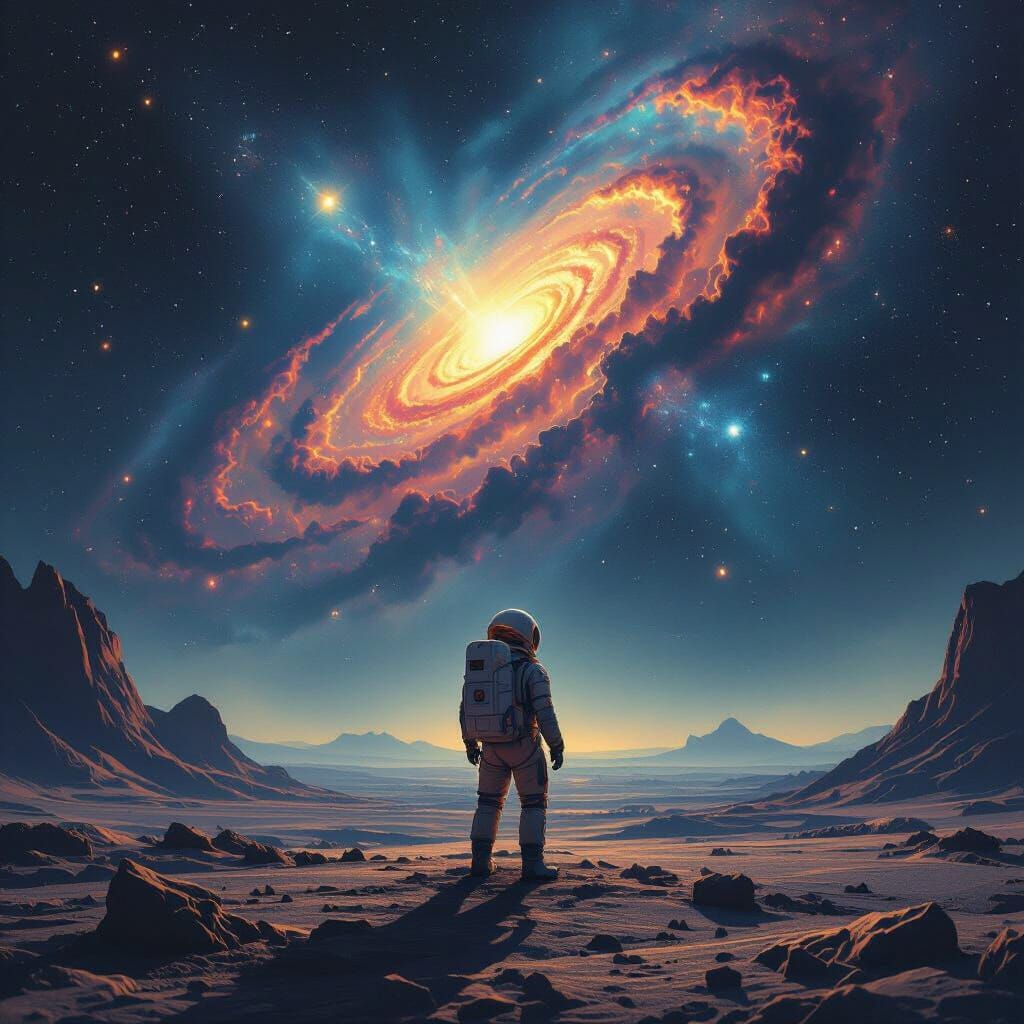 Astronaut Gazing at Nebula in Origami Style