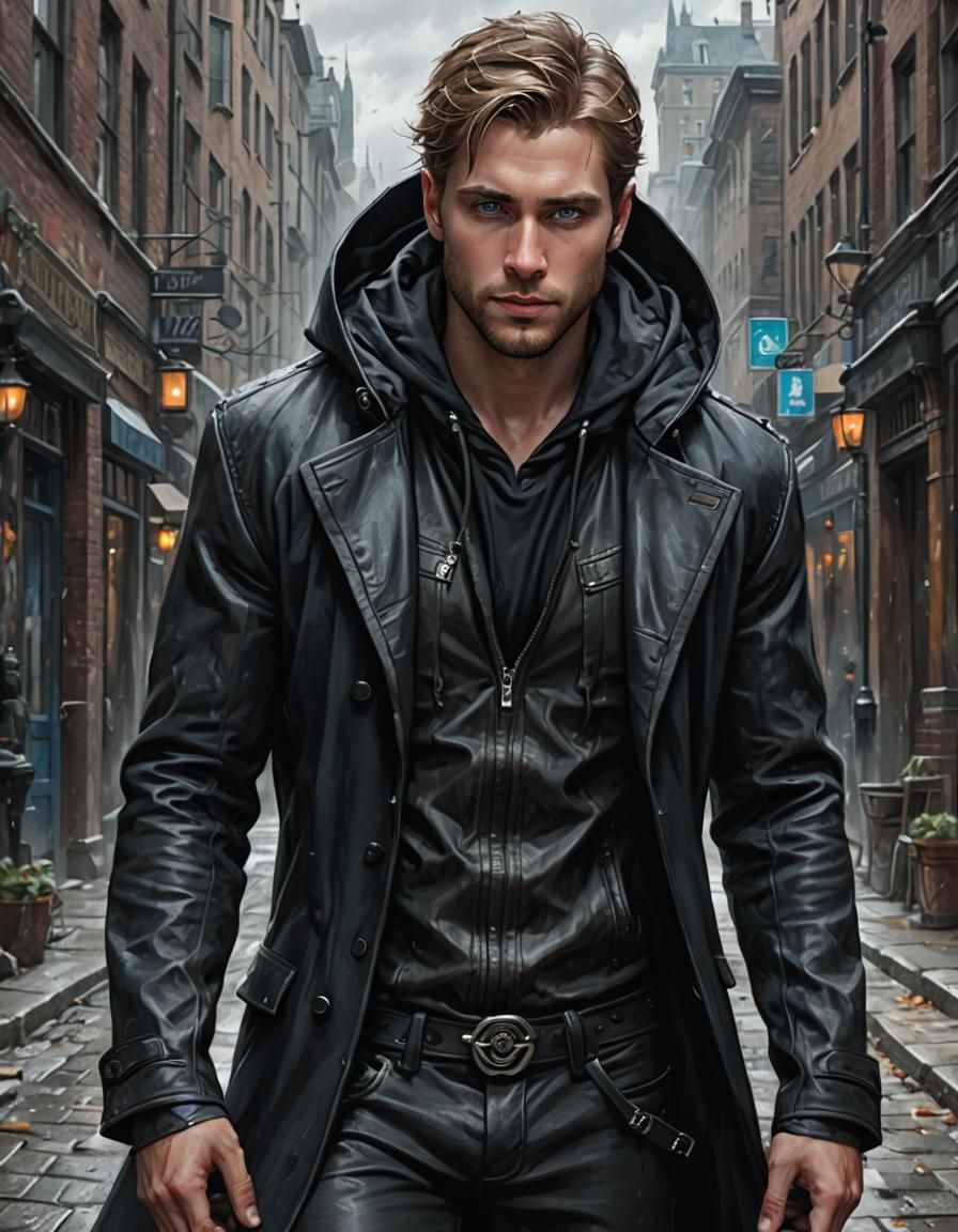 Handsome Man in Moonlit Alley: Fantasy Concept Art