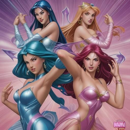 Winx Club Battle Poses in Comic Book Style