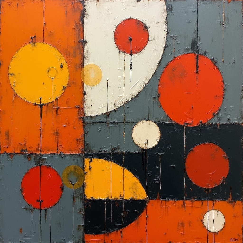 Abstract Realism in Orange and Grey with Bold Brushstrokes