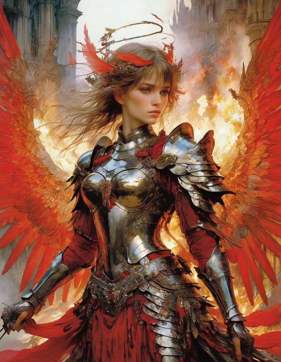 Armoured Angel With Fiery Red Wings