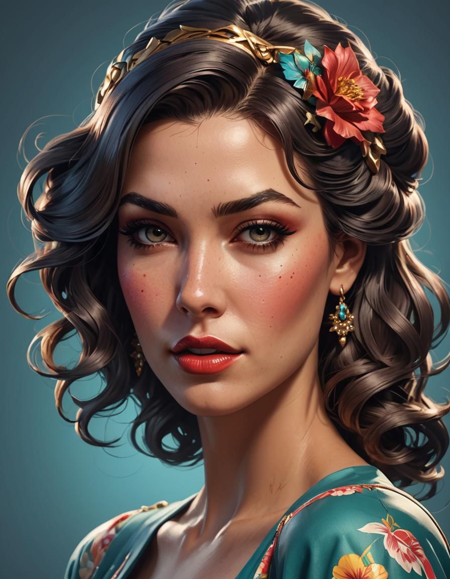 Detailed Pin Up Girl Portrait in Art Nouveau Style