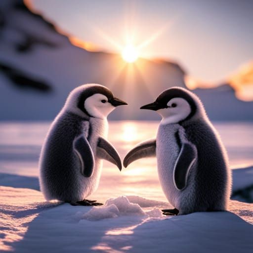 Fluffy Penguin Family in a Winter Wonderland