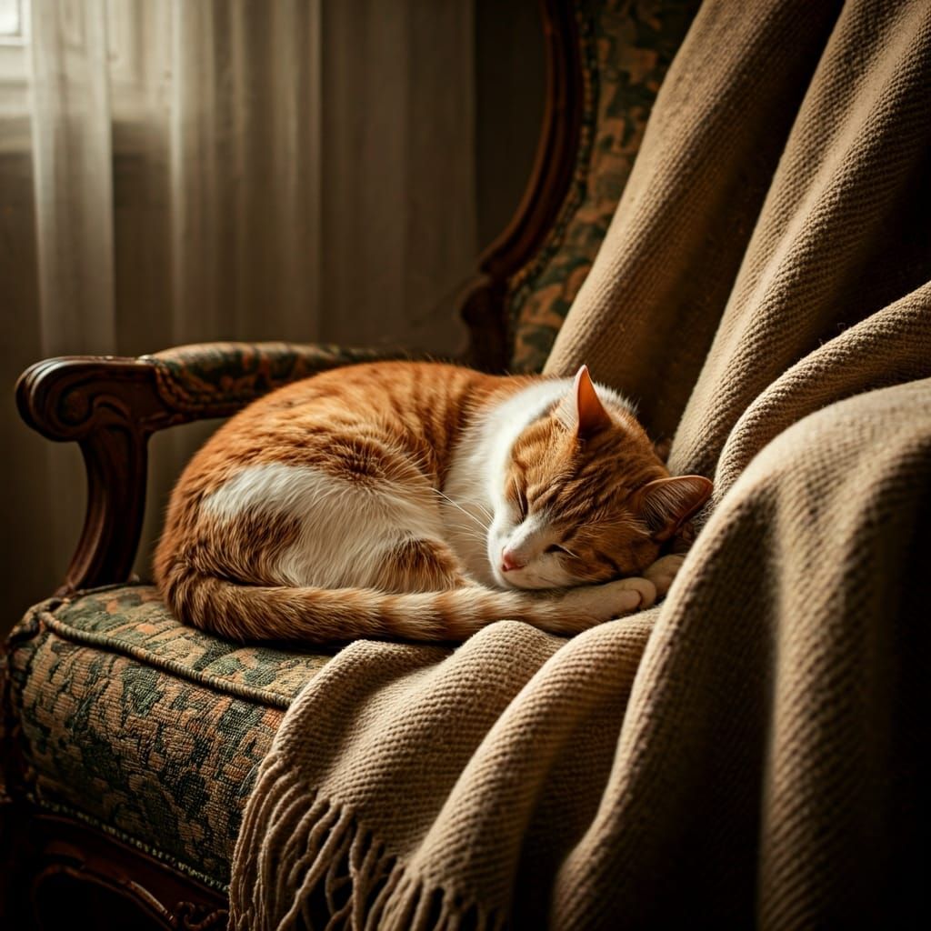 Sleeping Cat Portrait in Beatrix Potter Style