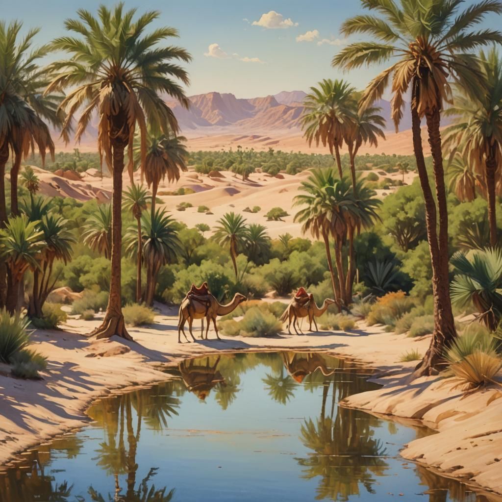 Desert Oasis Painting in Imaginative Realism Style