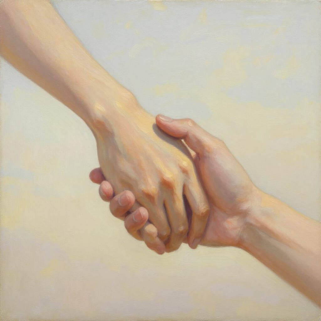 Fine Art Oil Painting of Two Hands Gently Holding