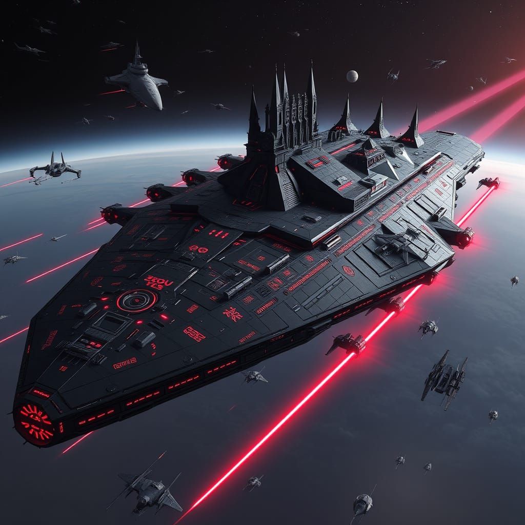 Cyberpunk Space Dreadnought in Dark Side Energy