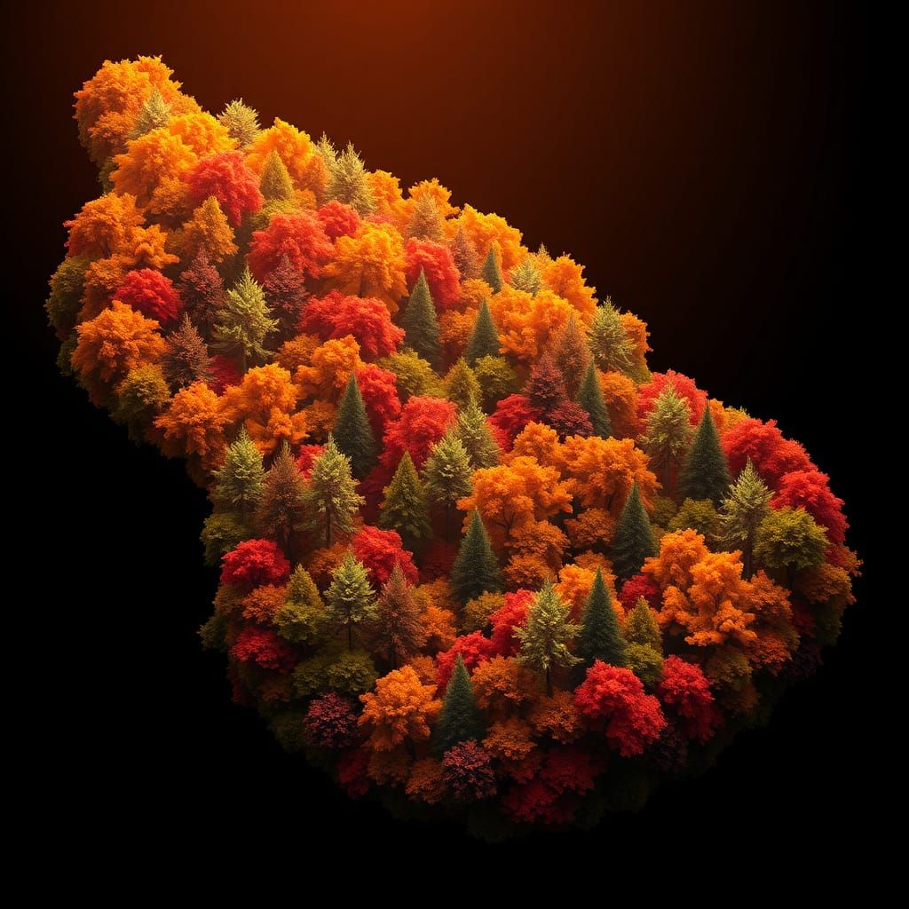 Guitar-Shaped Forest in Sunset Hues, Fantasy Matte Painting