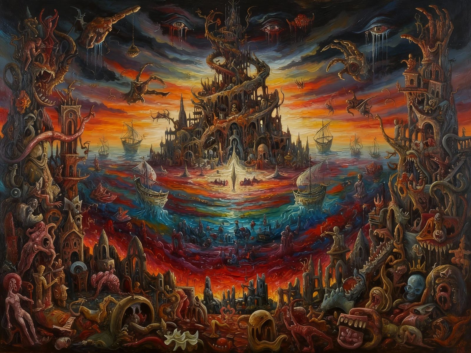 Surrealist Landscape Painting: Chaotic Glory in Oil