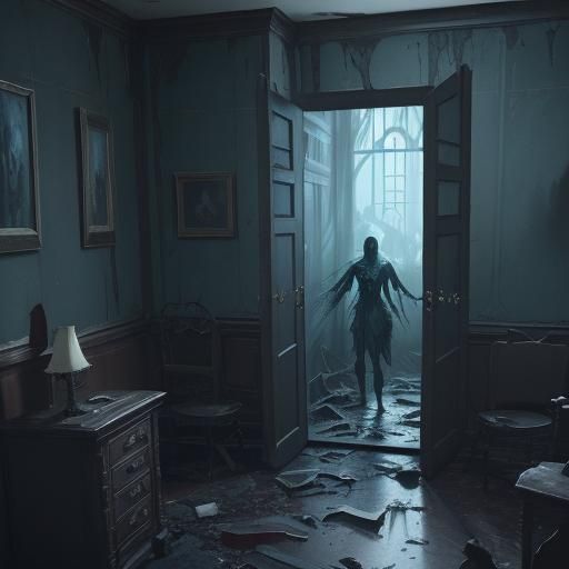 Tormented Ghost Screaming in Broken Room