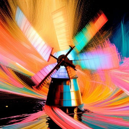 Whimsical Astral Windmill in Bioluminescent Whirlpool