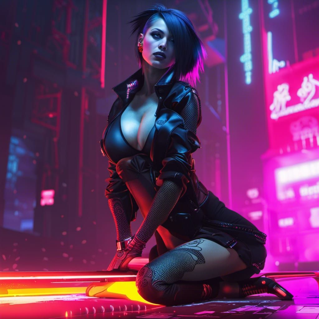 Gothic Girl in Cyberpunk 2049 Neon Style