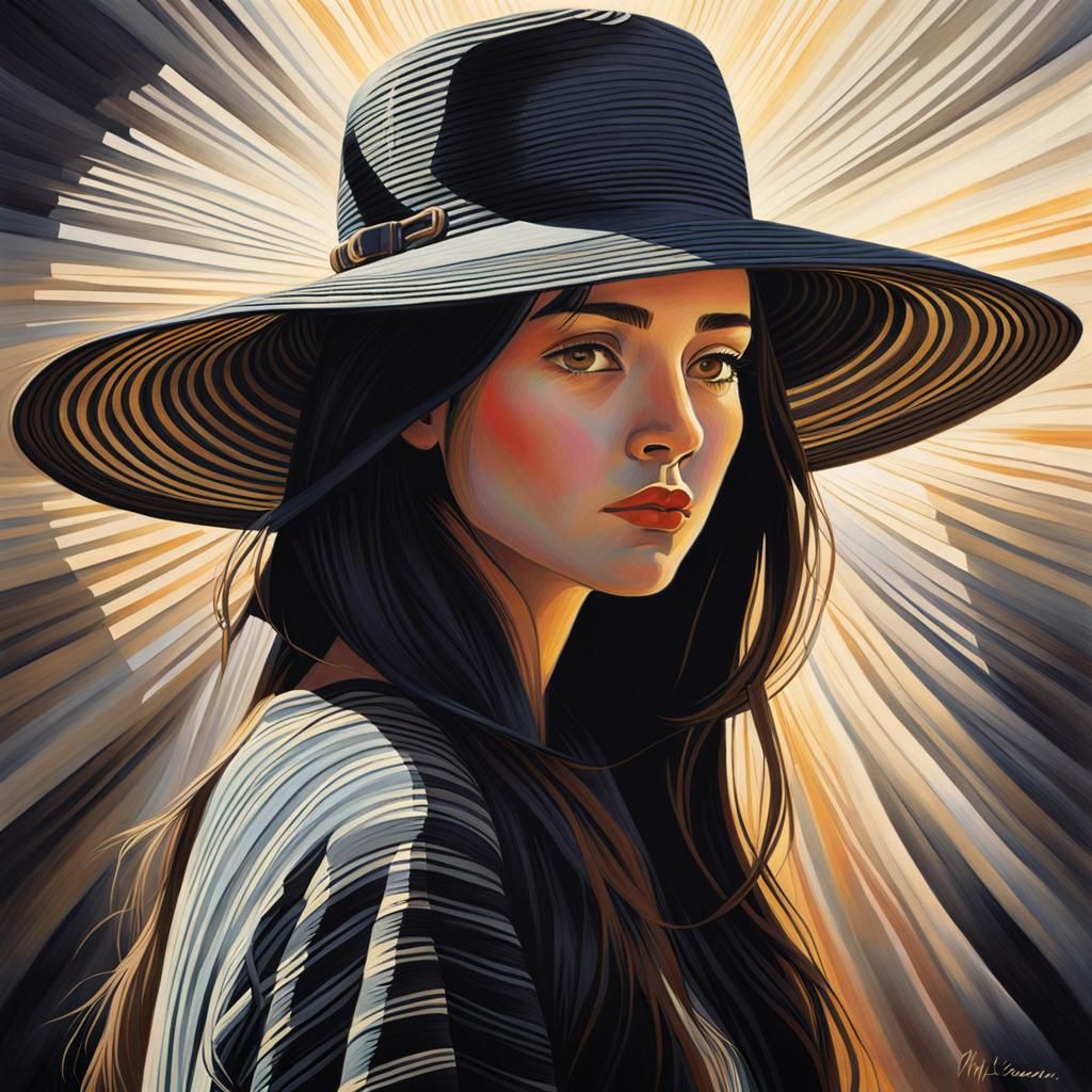 Contemplative Woman in Hat, Expressionist Painting