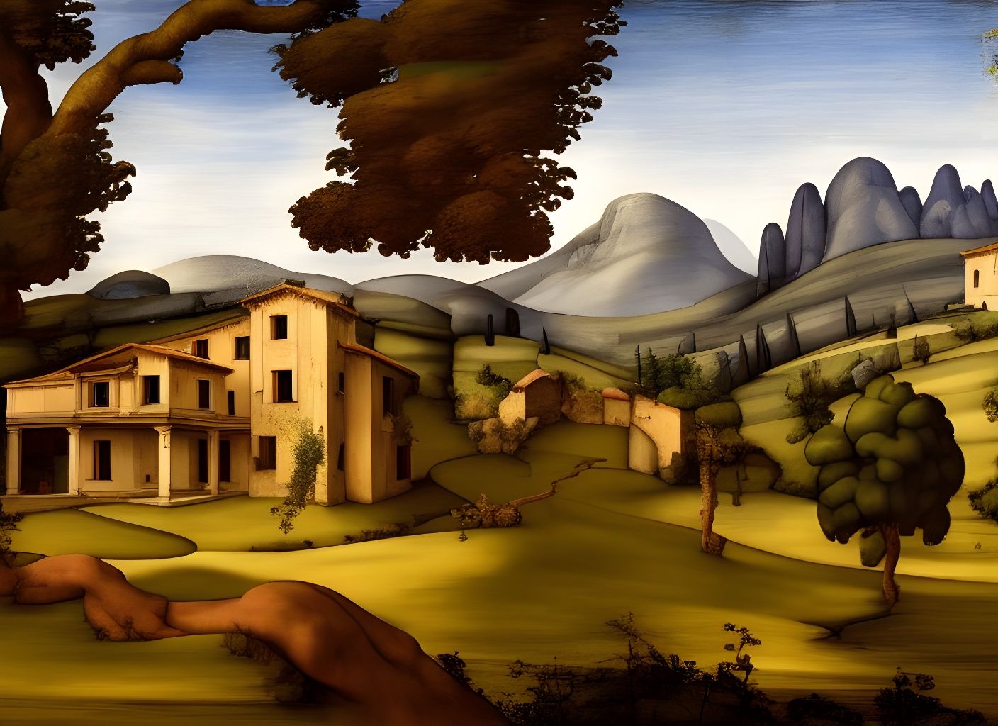 Villa Rustica in Serene Landscape: Renaissance Painting