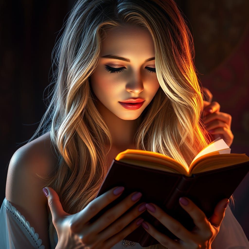 Golden and Silver Haired Reader, Digital Art