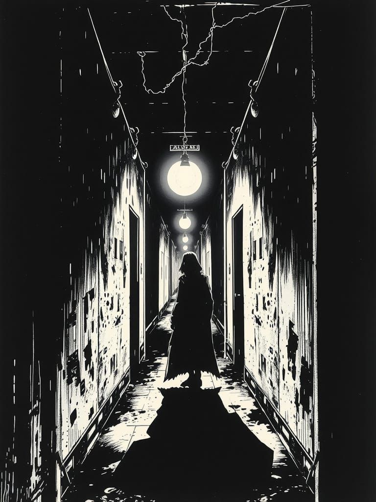 Eerie Nighttime Scene in an Abandoned Asylum