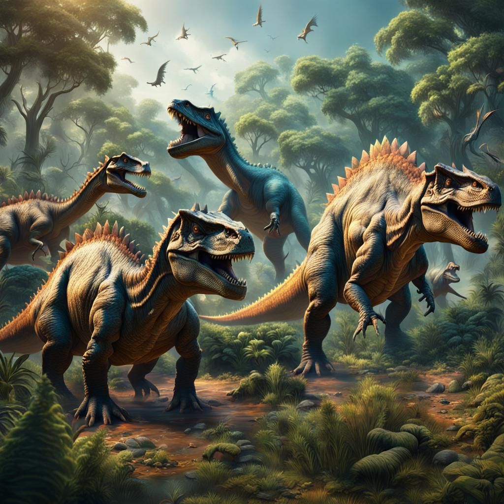 Dinosaurs in a Fantastical Clearing: Digital Matte Painting
