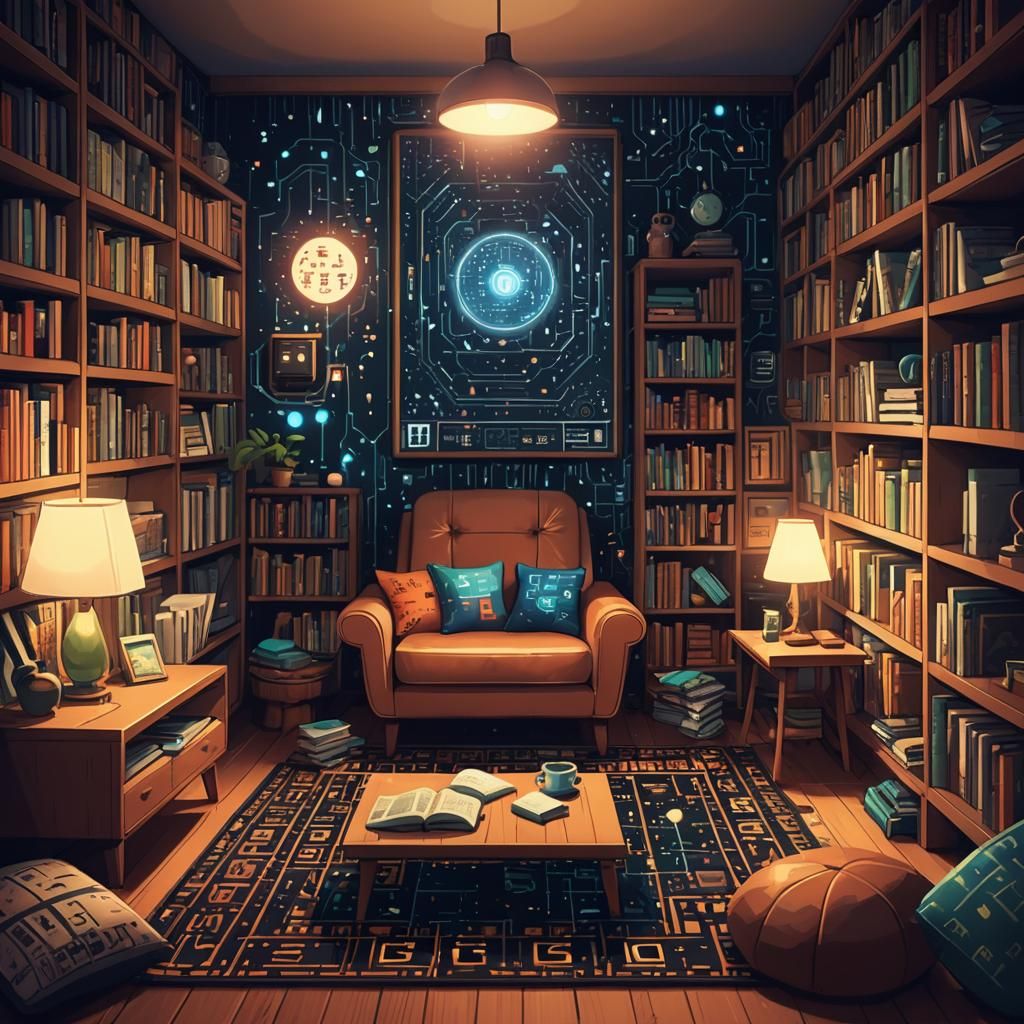 Cozy Sci-Fi Room in Pixel Art Style