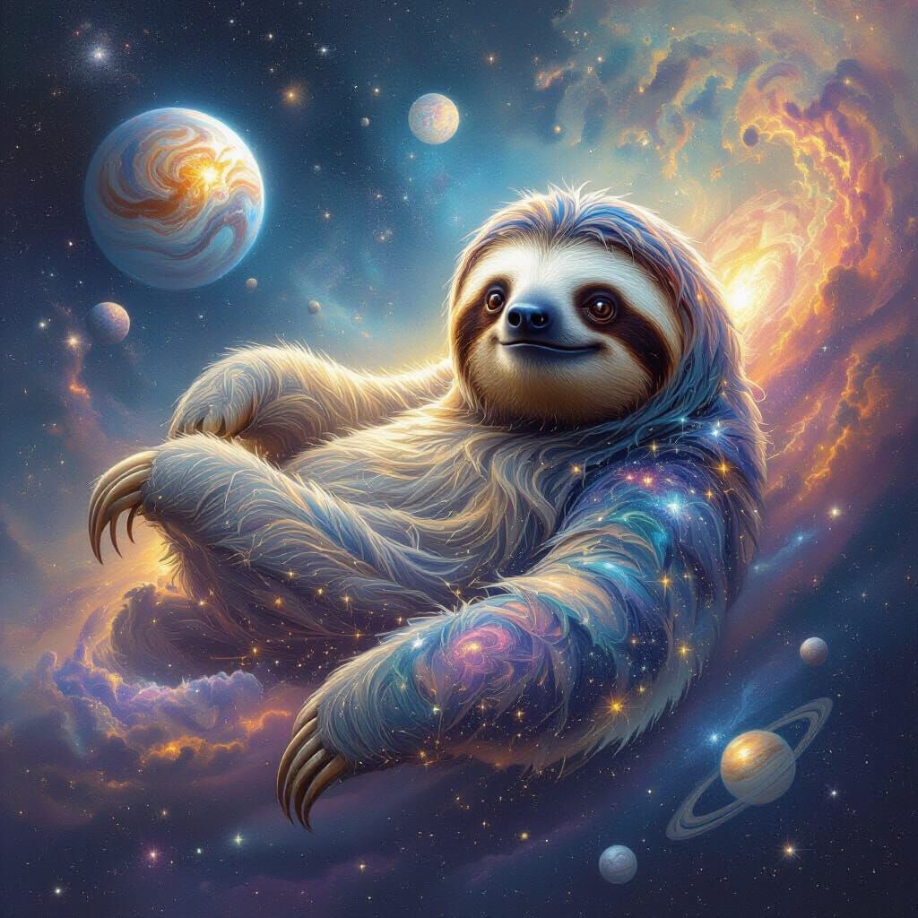 Celestial Sloth Drifting Through Cosmic Fantasy Art