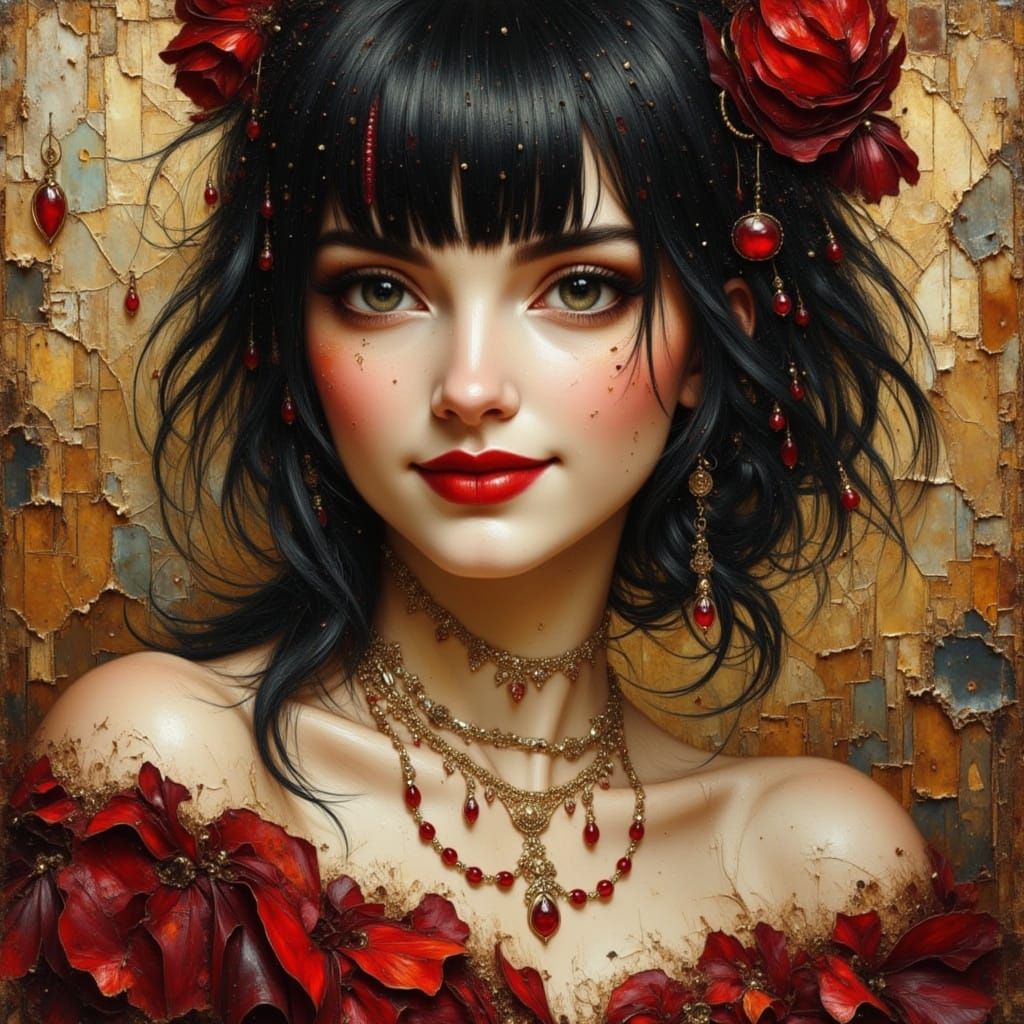 Punk Queen Portrait in Rococo Hyperdetailed Style