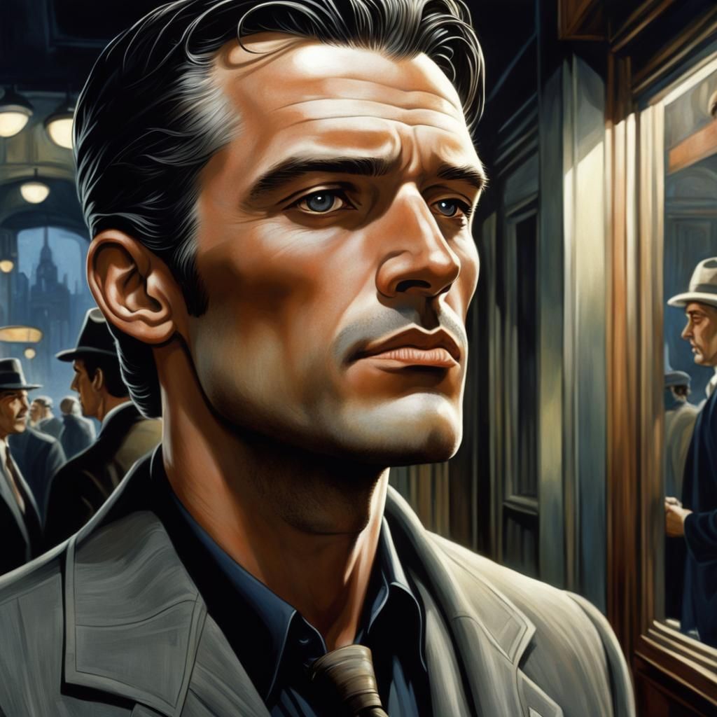 Handsome Young Man in Photorealistic Film Noir Style