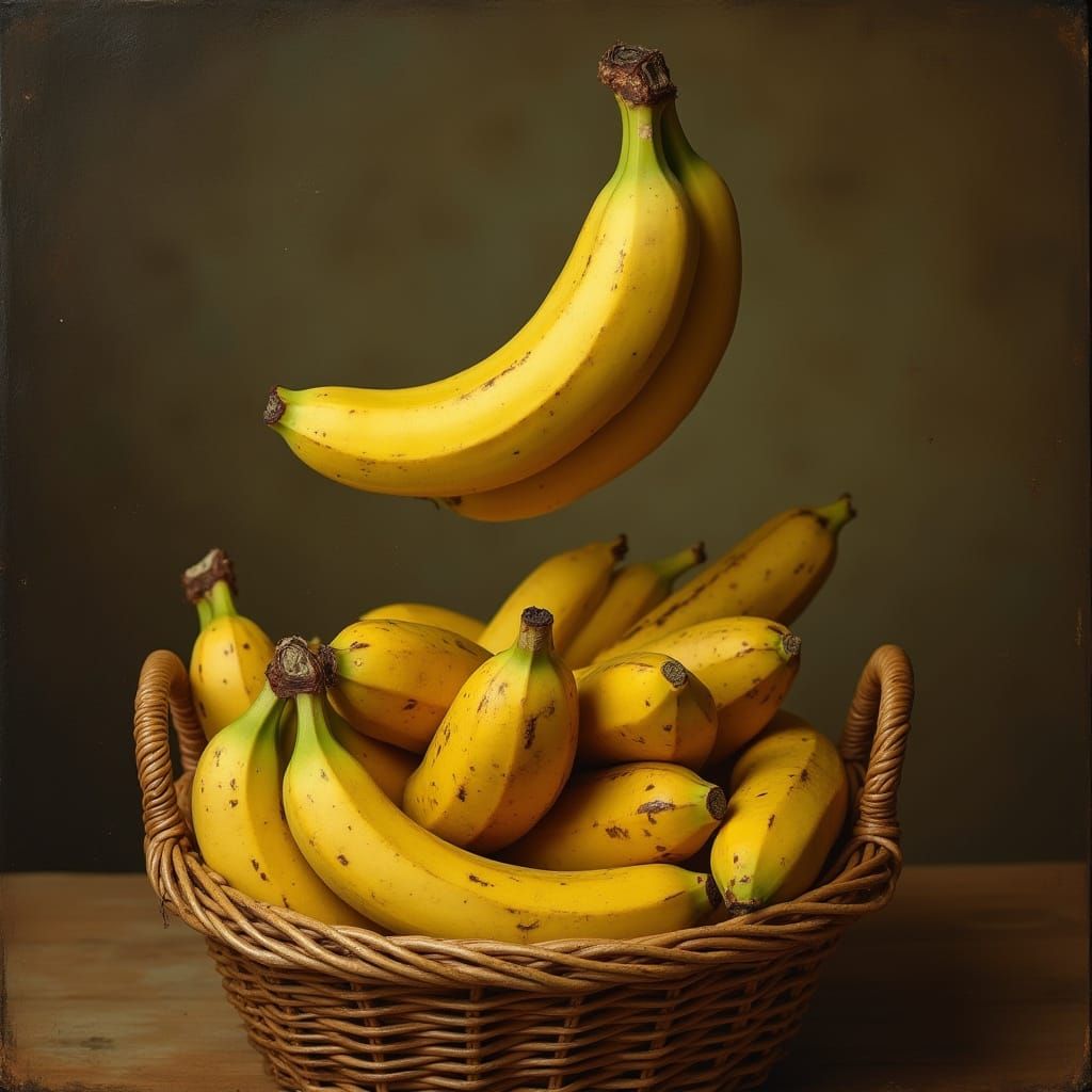 Floating Banana Still Life in Classic Art Style